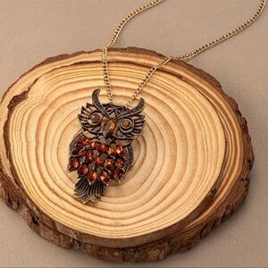 Gemstone Vintage Owl Pendant Necklace